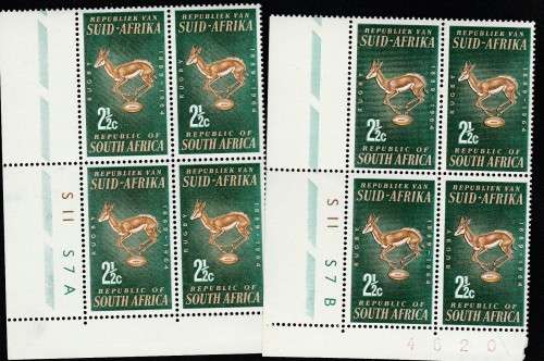 1964 RSA 75th Ann of S A Rugby Board Control Bl`s x 4 2 1/2c and 12/1/2c  A,B each  MNH SACC 246,246