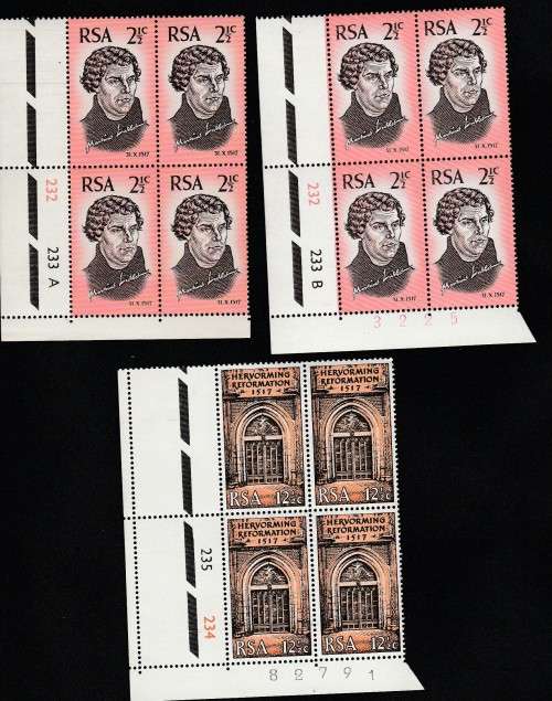 1967 RSA 450th Ann of Reformation in S A  set of CB`s MNH SACC 274,275