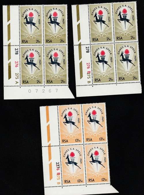 1969 RSA S A Games in Bloemfontein CB`s 2 1/2c x 2 12 1/2c x 1 MNH SACC 283,284