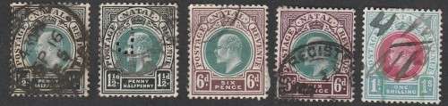 1902 Natal 5 used singles K E Vll SACC 130,131,132,133,135 C/v R 259