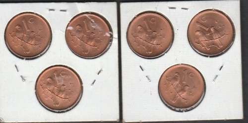 1966 R S A 1c x 3 in ASFRIKAANS and 3 in ENGLISH I bid for all