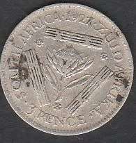 1927 UNION of SOUTH AFRICA 3 pence in F grade  SCARCE