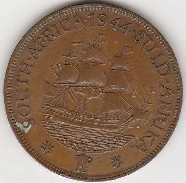 1944 UNION of S A 1 Penny in EF grade