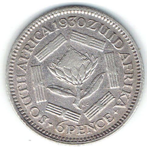 1930 Union of S A silver 6d in VF grade