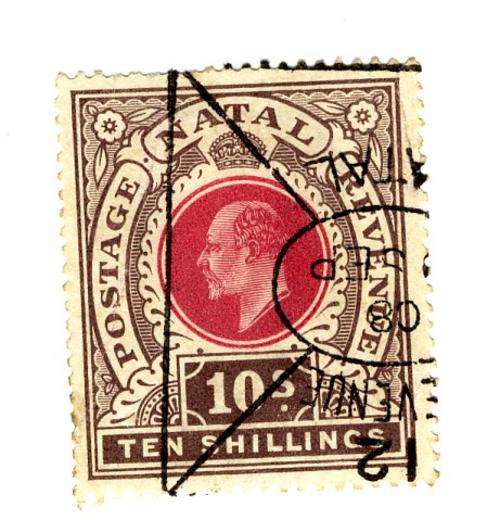 10s Deep Rose and Chocolate Sacc 123 Natal 1902 - 1903