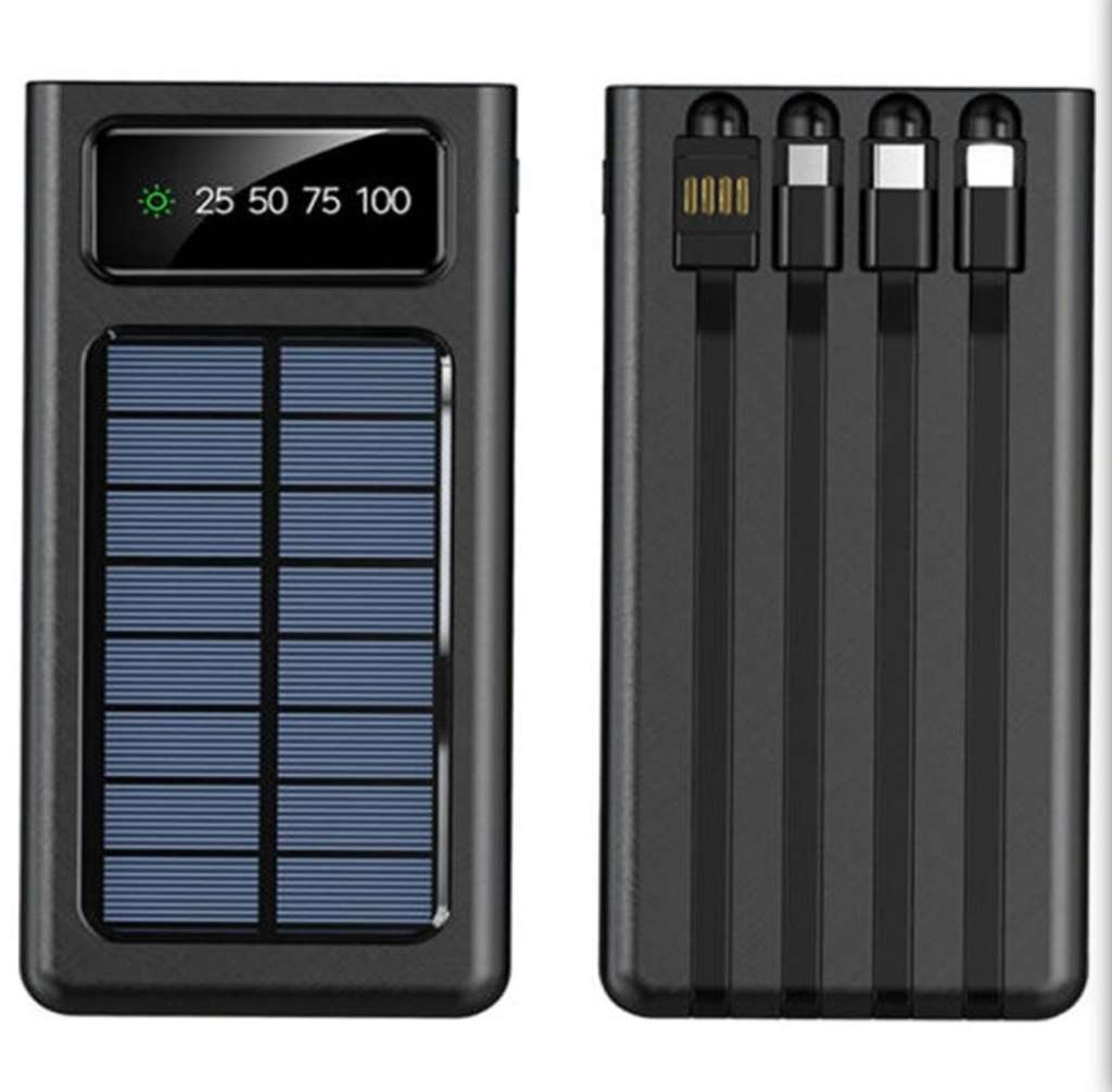 Portable Solar Power Bank with 4 Cables