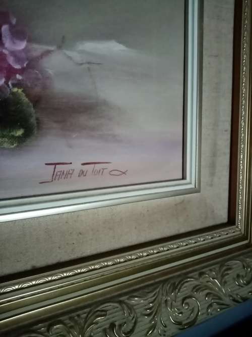 BEAUTIFUL LARGE OIL PAINTING IN ORNATE FRAME BY JANA DU TOIT