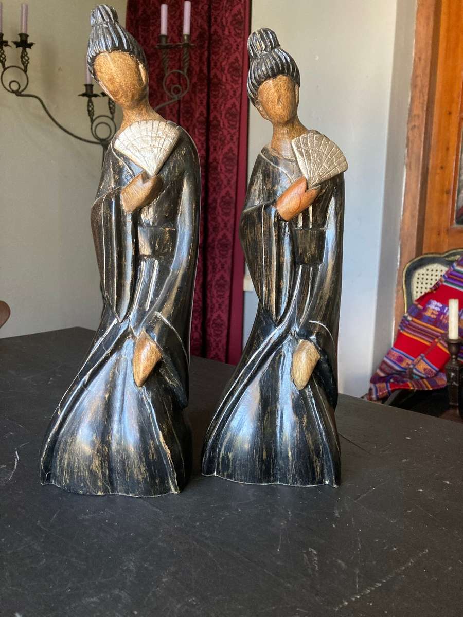 PAIR OF ABSTRACT WOODEN ORIENTAL  FIGURINES