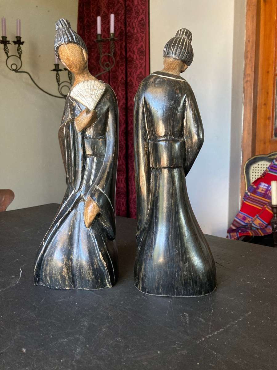 PAIR OF ABSTRACT WOODEN ORIENTAL  FIGURINES