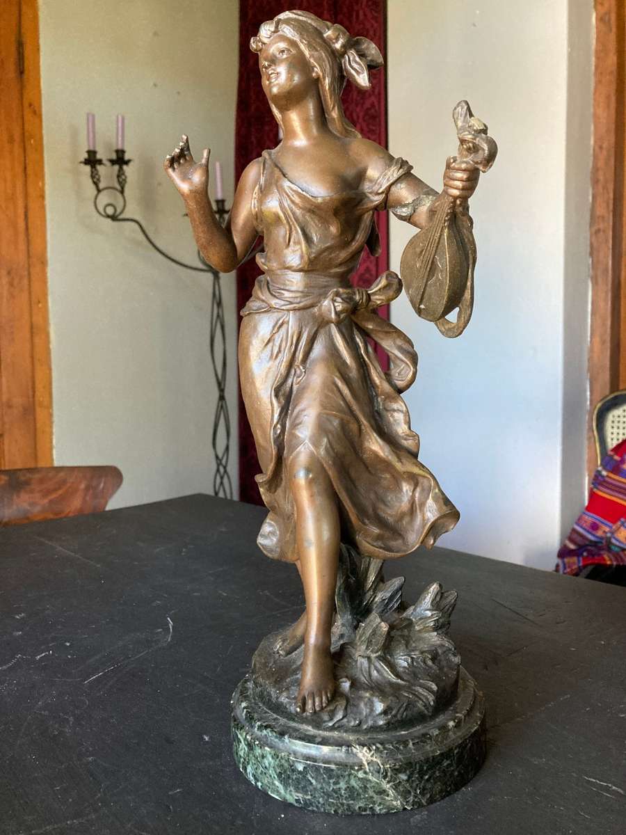 LARGE SPELTER FIGURINE ON MARBLE BASE