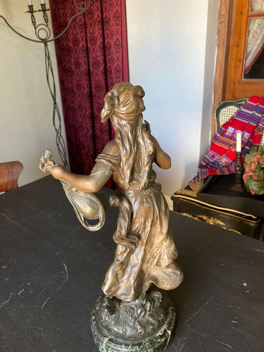 LARGE SPELTER FIGURINE ON MARBLE BASE
