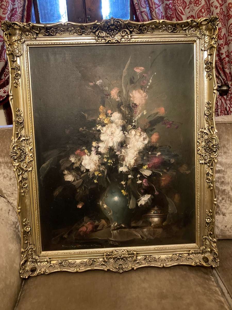 STUNNING LARGE STILL LIFE PAINTING IN ORNATE FRAME