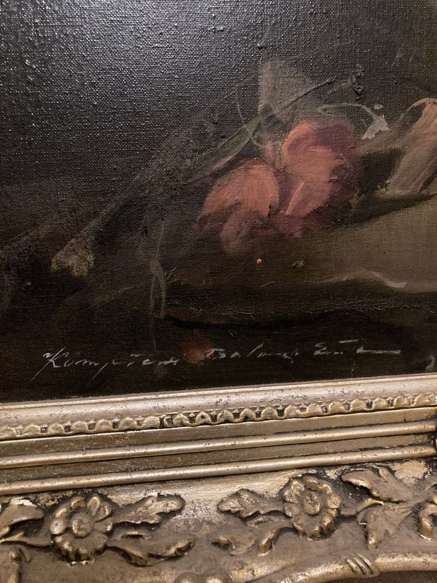 STUNNING LARGE STILL LIFE PAINTING IN ORNATE FRAME