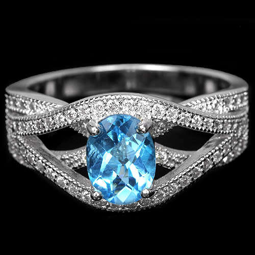 1.25ct TOP LUSTER!! 100% GRADE AA Natural AQUAMARINE SKY BLUE/SILVER with FIRE - BRAZIL