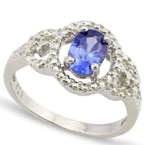 Glamorous 0.61cts 100% Natural Genuine TANZANITE - 0.01cts Diamonds Ring in 925 Sterling Silver