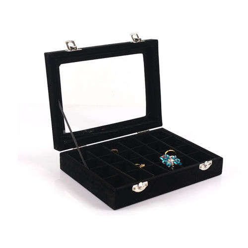 Jewellery Box Organizer Holder W/Glass Top Display Case Tray 24 Slots - 35 x 25 x 5cm