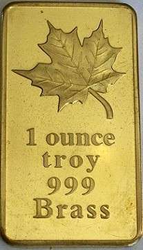 1 Troy Ounce (31.1 gram) Fine Brass Bullion Bar .999 Purity Maple Series ***NEW***