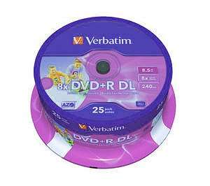 (Pack of 24) Verbatim 8.5gb 8x Speed DVD+R DL (Double Layer) Printable DVD's - 240min Playback