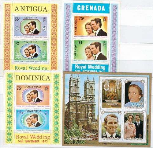 Royal Wedding - Selection of 4 x Mini Sheets (1973)
