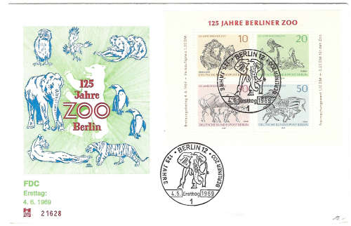 Berlin Zoo (125 Years) - 1969 MS on FDC