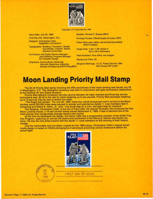 "Moon Landing Priority Mail Stamp" - Souvenir Sheet from USA - First Day of Issue