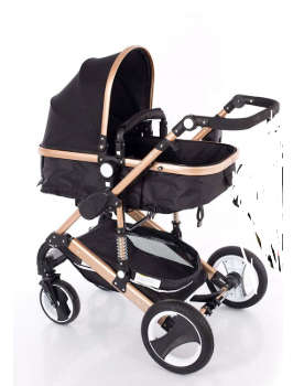 Original Belecoo Baby Stroller / Pram Black 3 in 1 Color With Rose Gold Frames Q3 ,