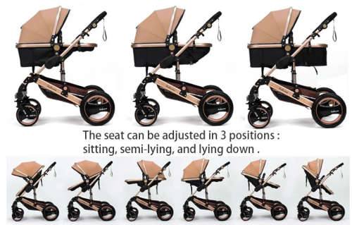 Baby Pram / Stroller - 3 Function Foldable Baby Pram with Car Seat - khaki
