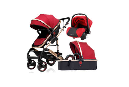Baby Pram / Stroller - 3 Function Foldable Baby Pram with Car Seat- Maroon Belecoo Brand