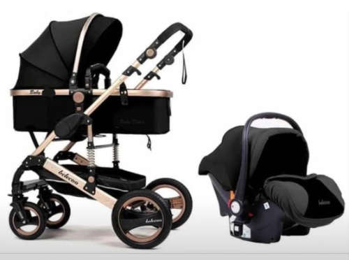 Original Belecoo Baby Stroller / Pram Black 3 in 1 Color With Rose Gold Frames Q3 ,
