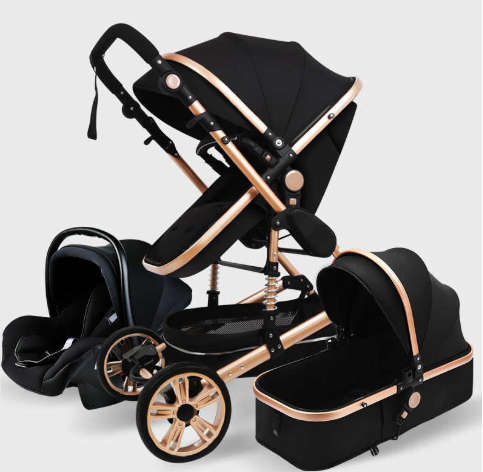Original Belecoo Baby Stroller / Pram Black 3 in 1 Color With Rose Gold Frames Q3 ,