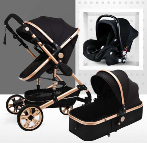 Baby Pram Stroller - 2 Function Foldable Baby Pram -Black & Gold