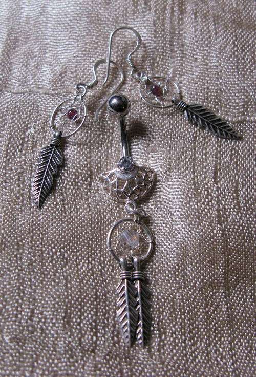 Sterling Silver Dream Catcher Belly Ring & Earring Set