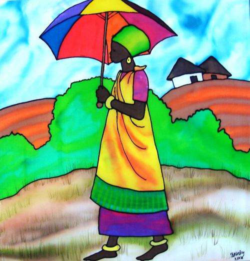 SILK PAINTING - "LADY WITH UMBRELLA"