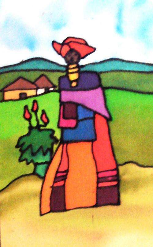 SILK PAINTING - "AFRICAN SCENE"
