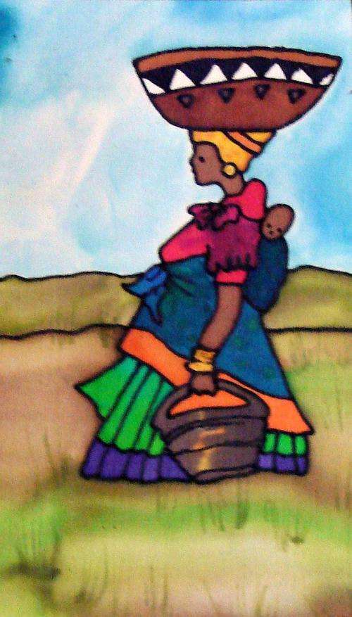 SILK PAINTING - "LADY WITH BUCKET"