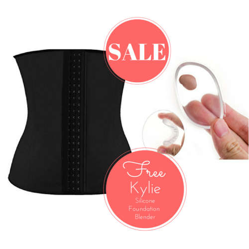 100% Latex Waist trainer with 9 Steel bones - Free Kylie Silicone Foundation Blender