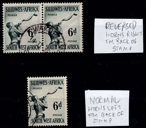 SWA 1954 Definitive 6d pair with reversed Sprinbok Wmk FU