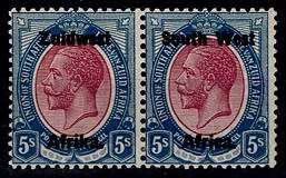 SWA 1923 KGV 5s pair Type III overprint fine VLMM