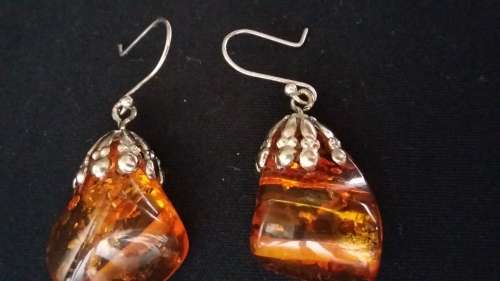 Antique amber earings set in 925 silver