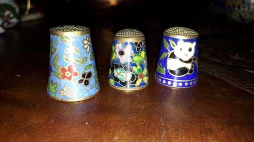 Trio of chinese needlework fingertip protectors