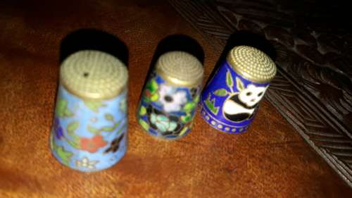Trio of chinese needlework fingertip protectors
