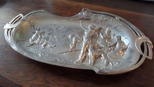 1900 WMF Classical creek stag hunting procession gard tray design no 250.
