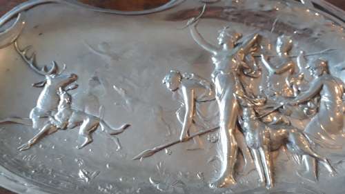 1900 WMF Classical creek stag hunting procession gard tray design no 250.