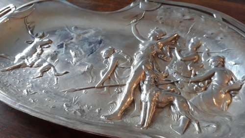 1900 WMF Classical creek stag hunting procession gard tray design no 250.