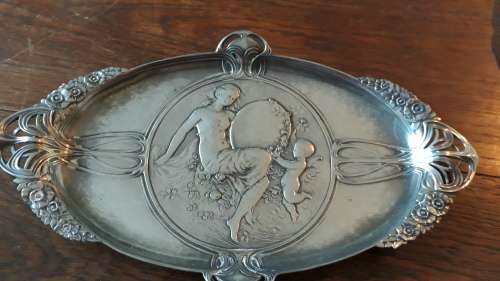 Original rare c1900 WMF art nouveau venus and cupid card tray.