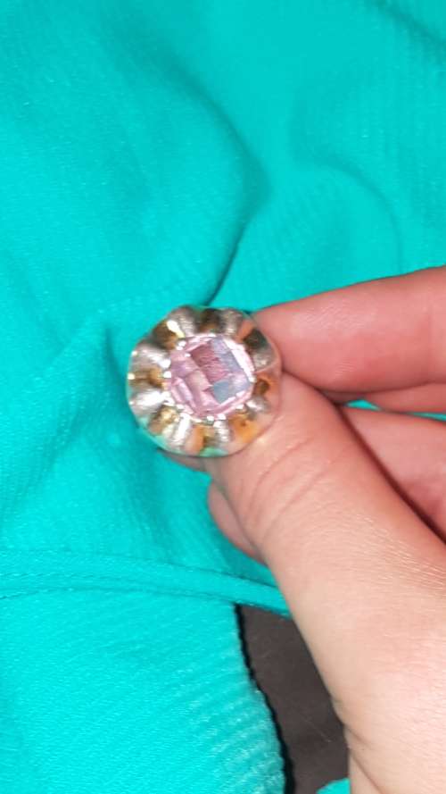 Stunning Sterling Silver Ring with Pink stone and gold accents