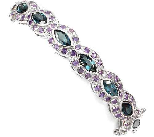 LUXURY** 79.52 TCW NATURAL TOP LONDON BLUE TOPAZ 925 SILVER BANGLE UNIQUE!!!