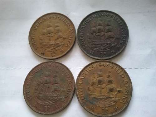 1943,1944,1948,1949 1D / PENNIES.  HIGHLY COLLECTABLE! BID PER COIN. UNION OF SOUTH AFRICA.