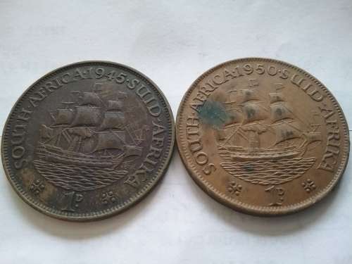 1945 + 1950 1D / PENNIES.  HIGHLY COLLECTABLE! BID PER COIN. UNION OF SOUTH AFRICA.