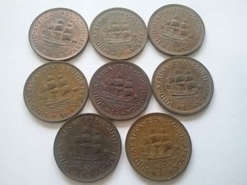 *** SET A ** CONSECUTIVE YEARS 1953 TO 1960 1D COINS. BID PER COIN TO TAKE ALL 8.